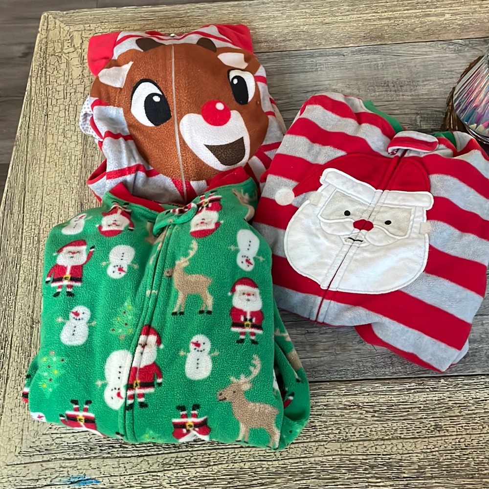 Carters fleece Christmas onesie pjs . Set of 3